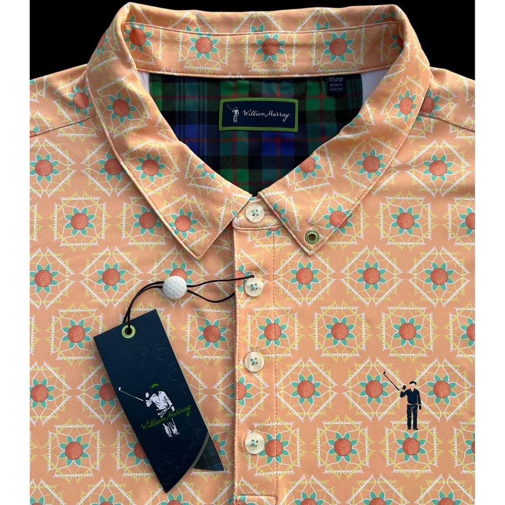 William Murray Men's Golf Polo Shirt Sandy Tiles Orange Size 2XL